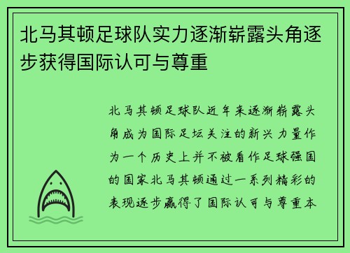 北马其顿足球队实力逐渐崭露头角逐步获得国际认可与尊重